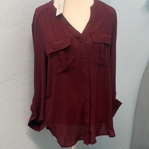 a.n.a Burgundy V-Neck Tunic Blouse New With Tags Small